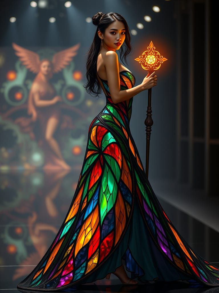 Stunning Dark Fantasy Goddess in Stained Glass Gown
