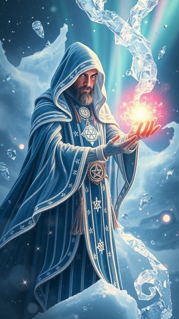 Icy Warlock Conjuring Magic: A Digital Matte Painting
