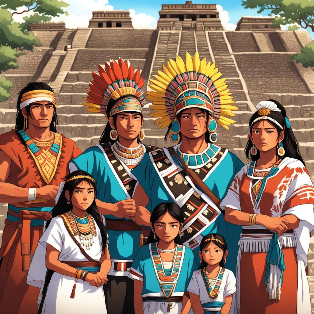 Aztec Family in Ancient Mexico, Anime Style
