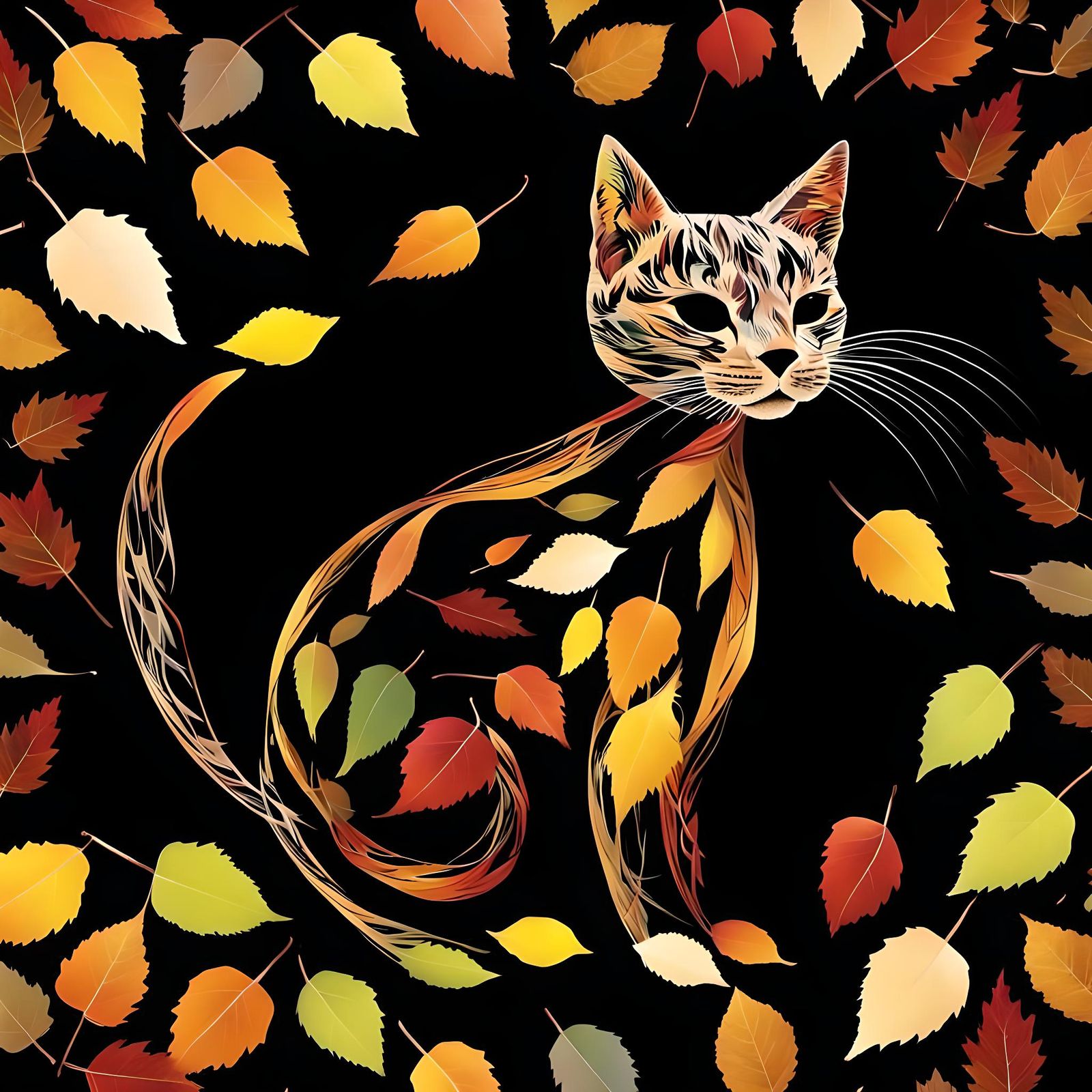Whimsical Autumn Leaf Cat in Motion