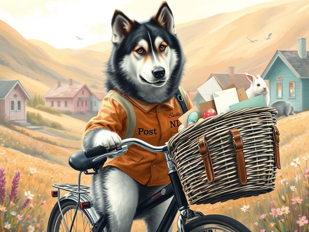 Nostalgic Oil Painting of Alaskan Malamute in Vintage Unifor...