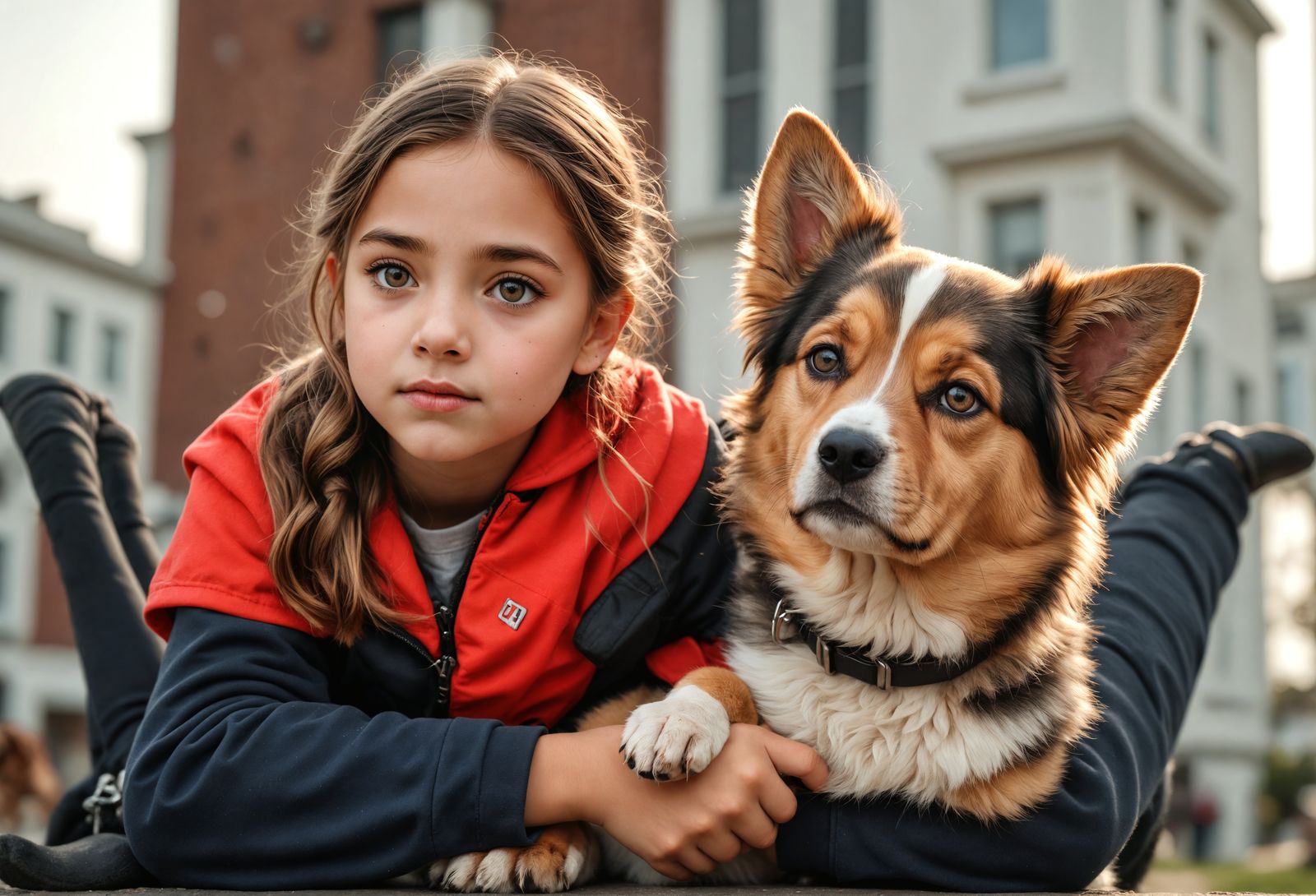 Hyperrealistic Girl and Puppy in Perfect Composition