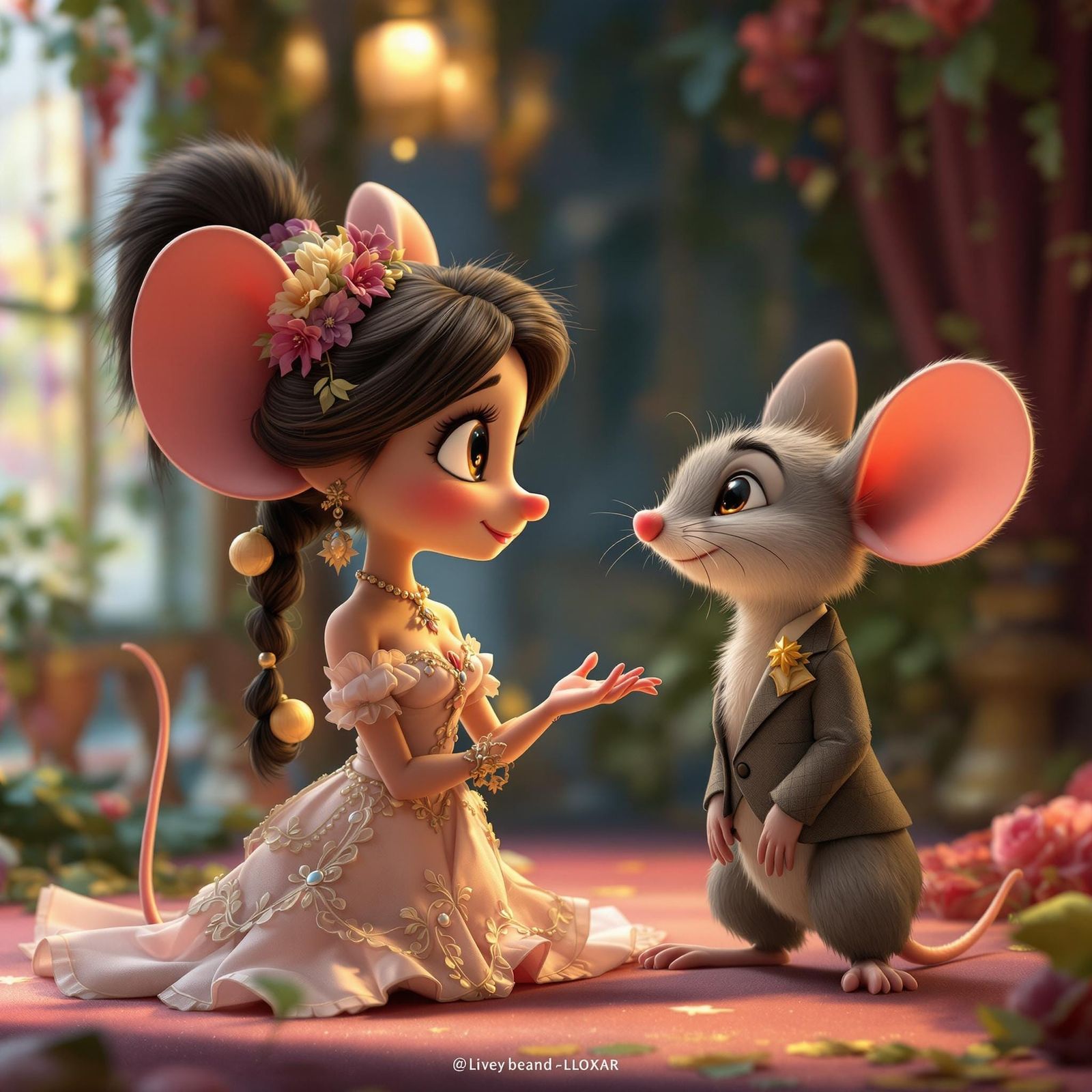Shy Mouse Meets Handsome Mouse in Pixar Style