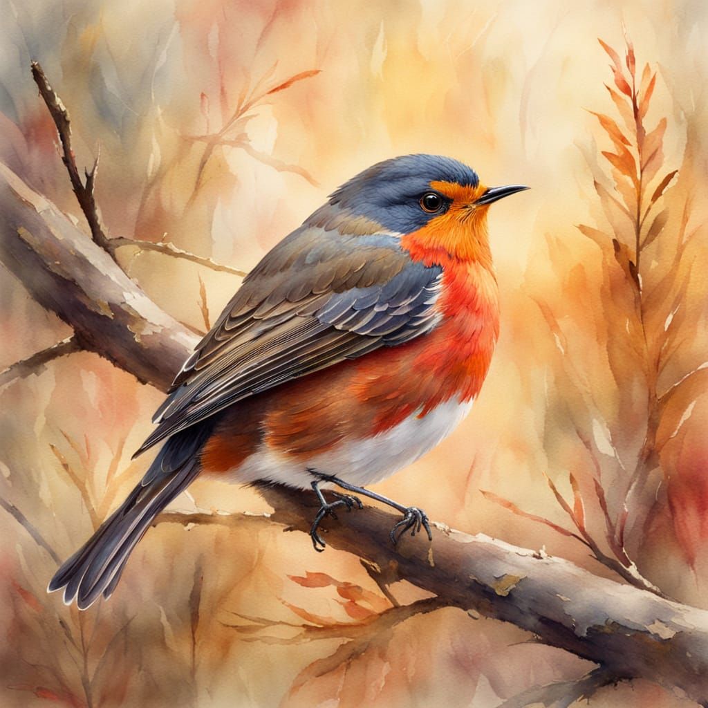 Red Robin in Watercolour Painting Style