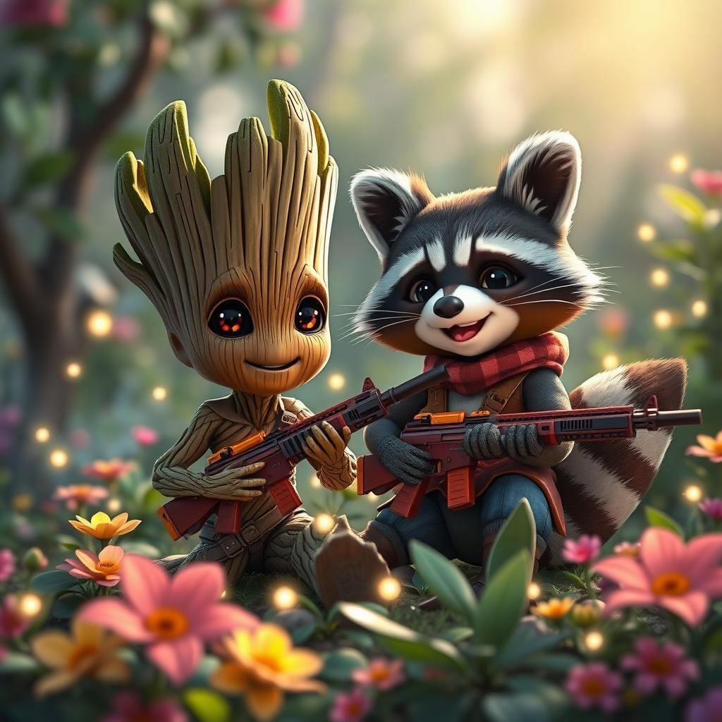 Groot and Rocket Raccoon's Chibi Garden Vacation