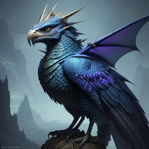 Silver Dragon with Bird: Fantasy Art Portrait