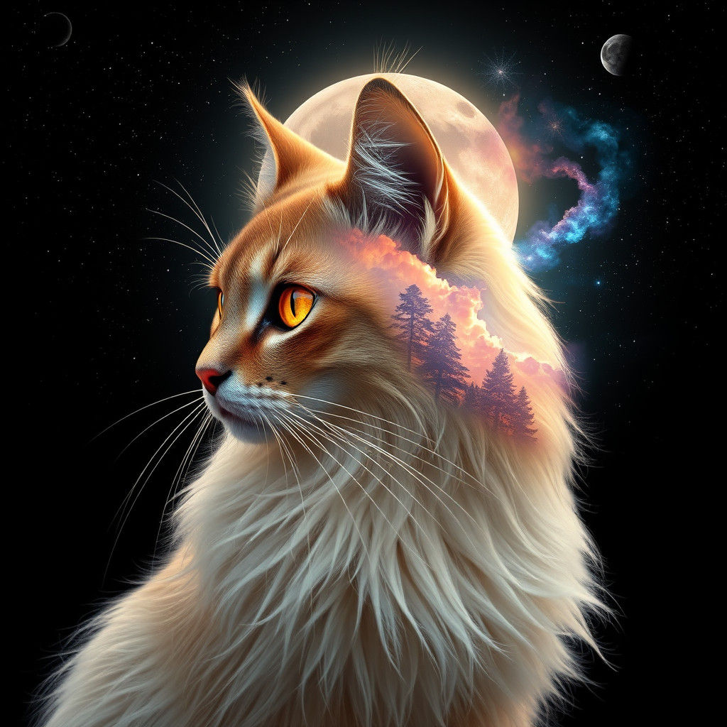 Cosmic Cat: A Celestial Fusion in Matte Painting Style