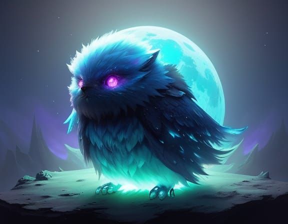 Cute Fluffy Alien with Ethereal Glow by Moonlight