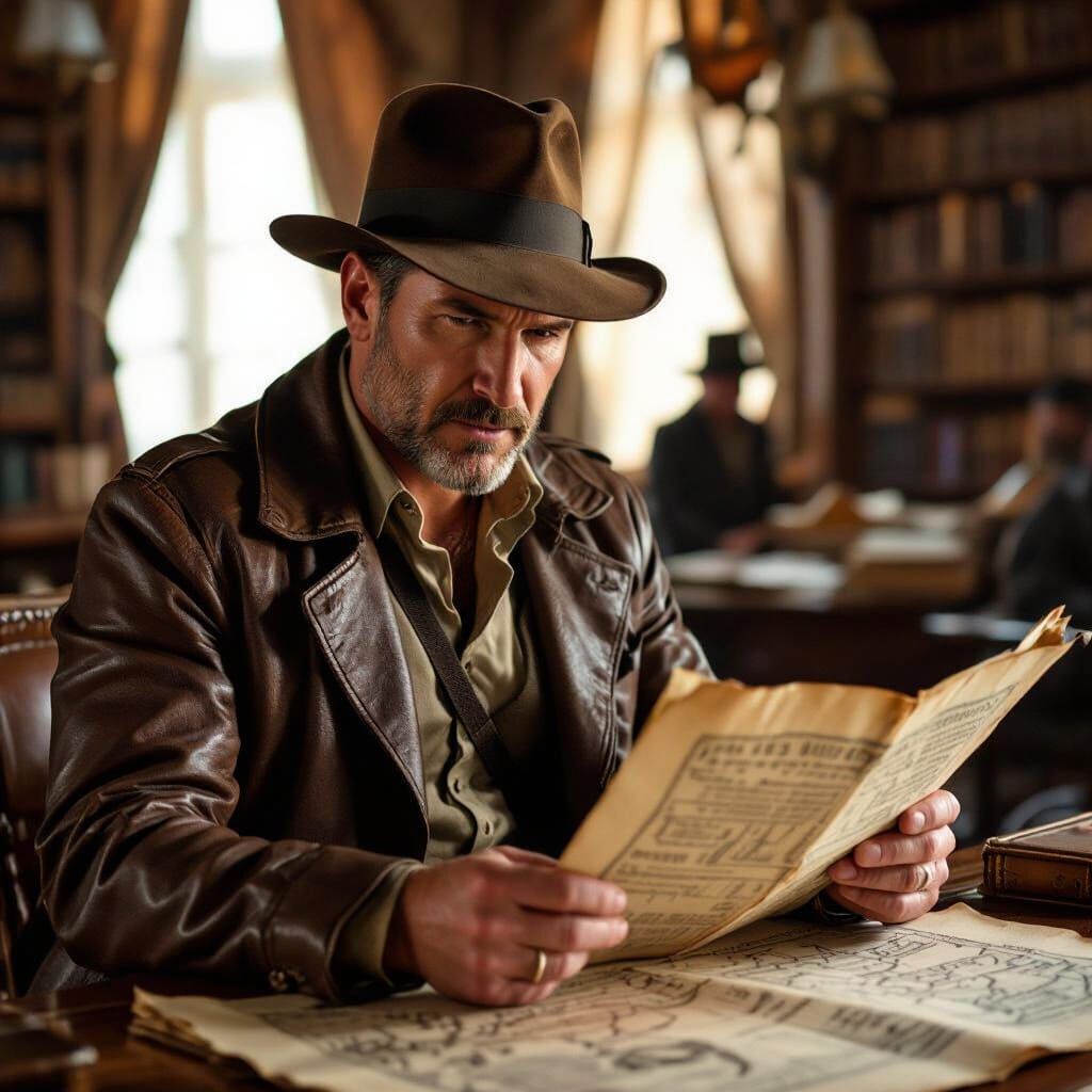Indiana Jones Reads Map of Lost Library