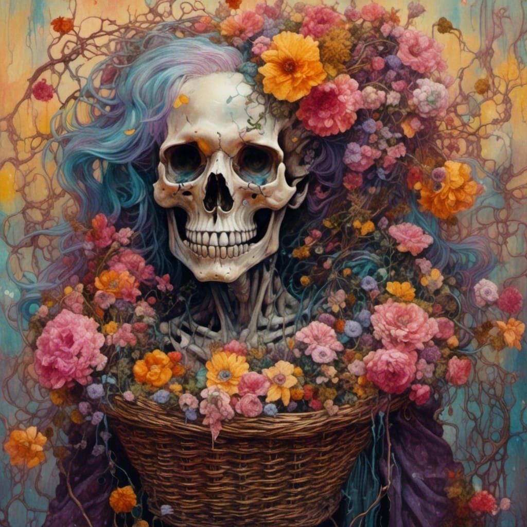 Skull in Victorian Dress: Expressionist Oil Painting