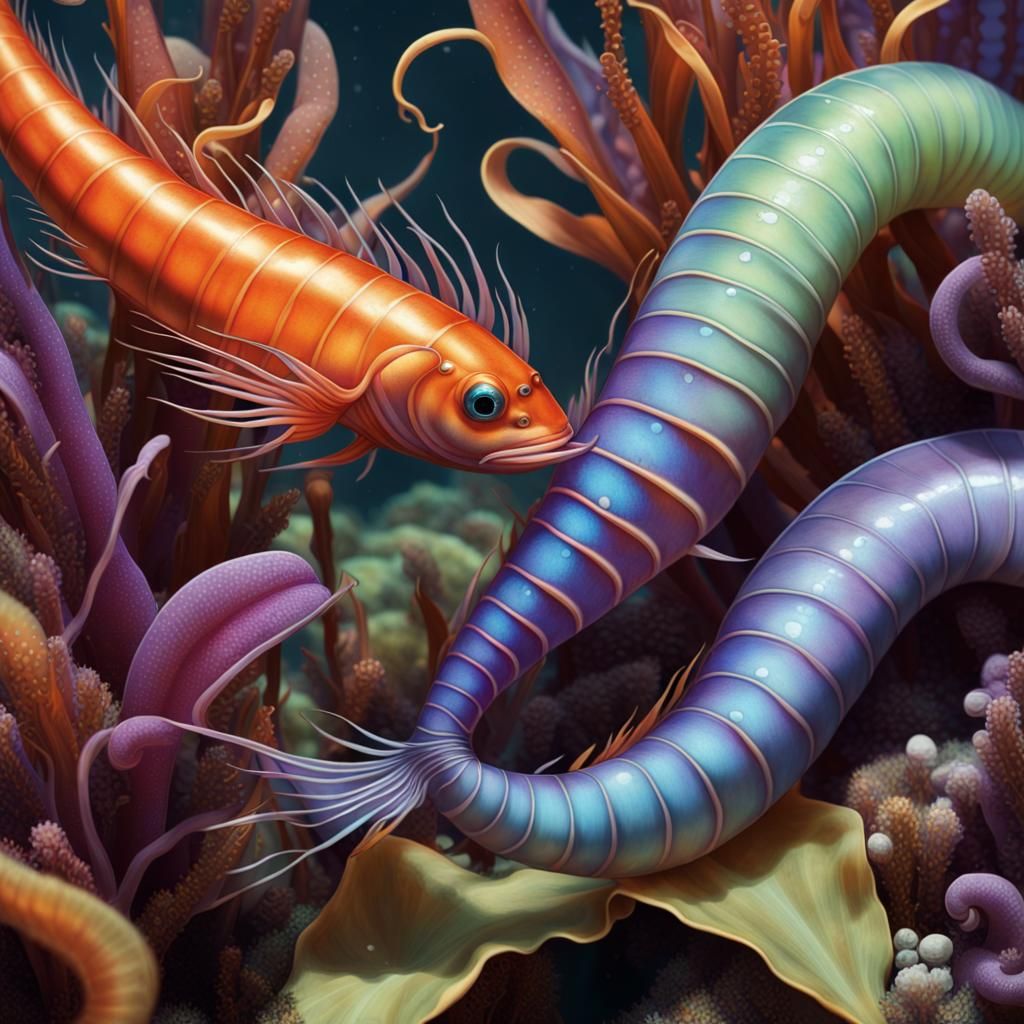 Glossy Underwater Worms with Scaled Fish Tails