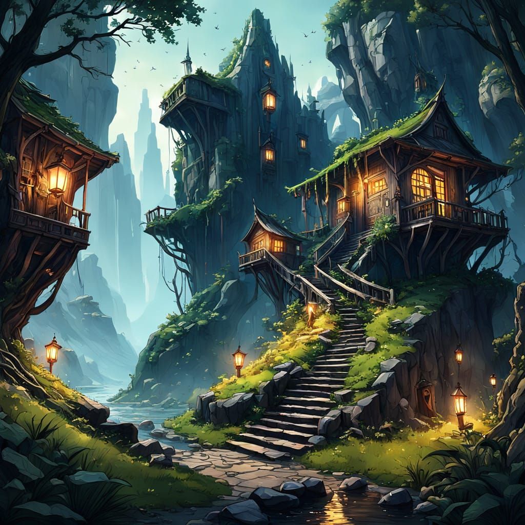 Whimsical Fantasy Realm in Celestial Space