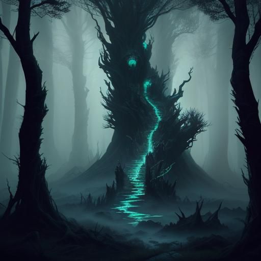 Nightmarish Creature in Mystical Forest: Dark Surrealism