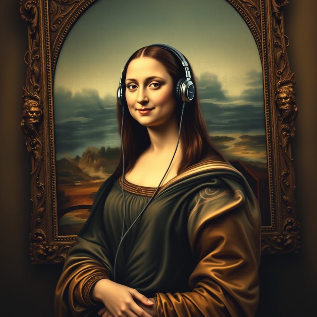 Mysterious Renaissance Woman Enjoys Modern Music in Whimsica...