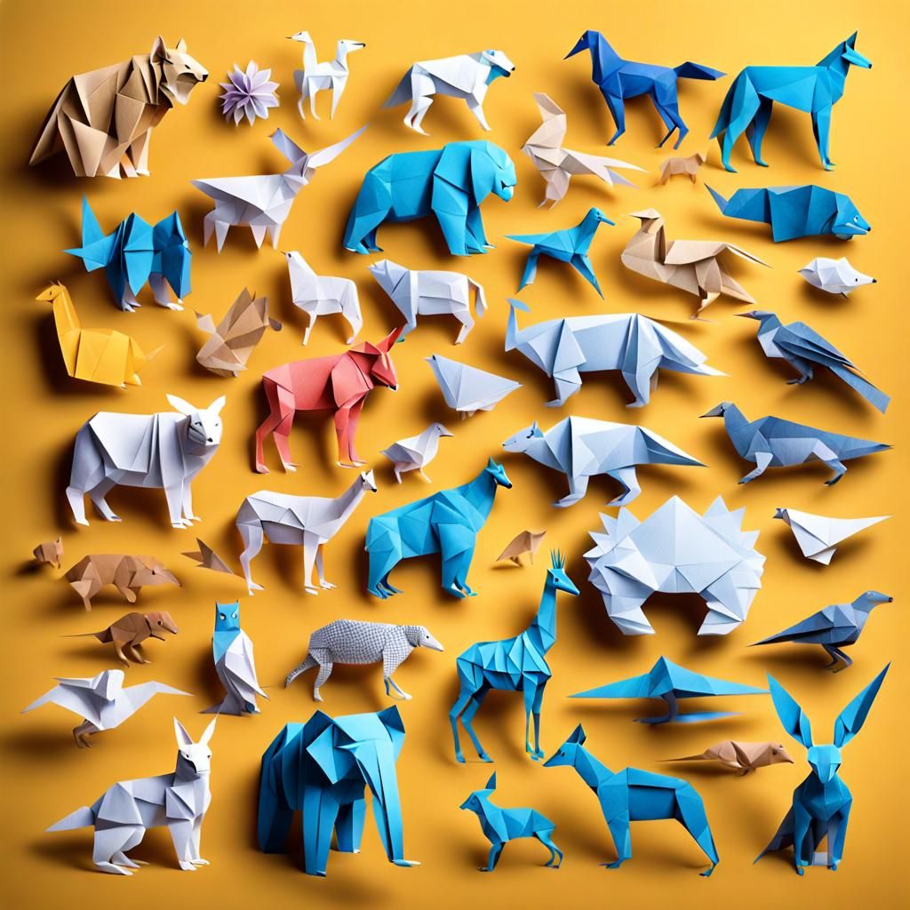 Origami Animals Fill Page Outlines