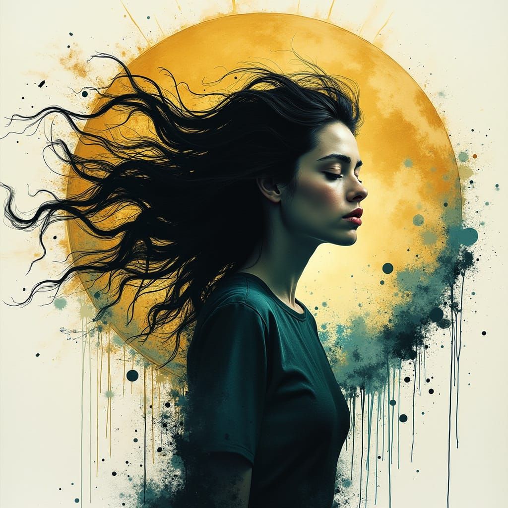 Dynamic Female Portrait with Explosive Paint Splatters