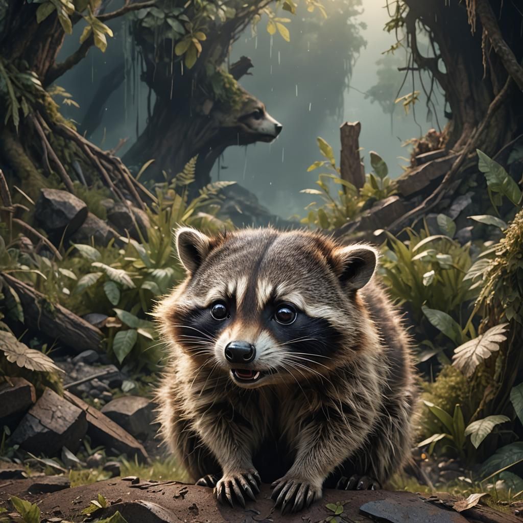 Crying Raccoon: Detailed Digital Matte Painting