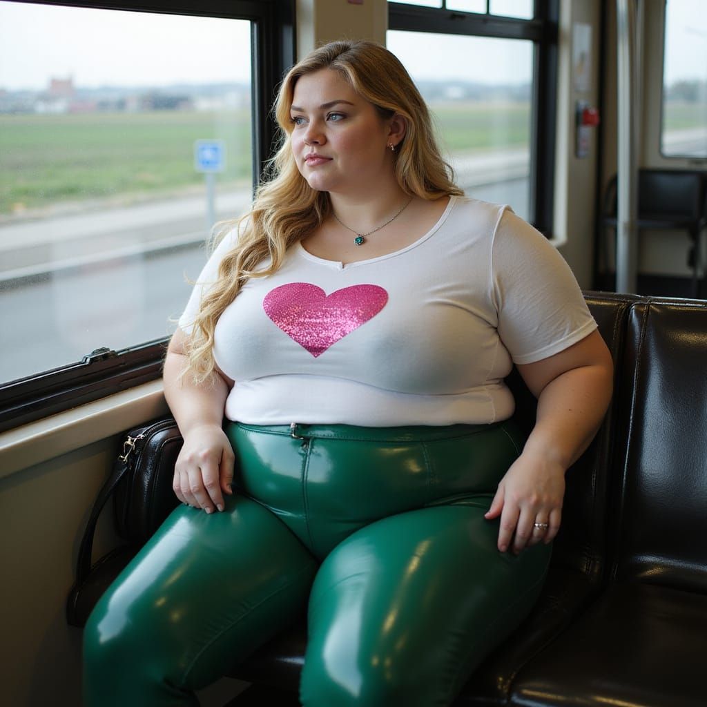 Woman in Latex Leggings on Morning Tram