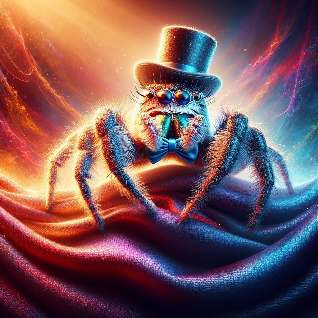 Jumping Spider Groom in Top Hat: Hyperrealistic Concept Art
