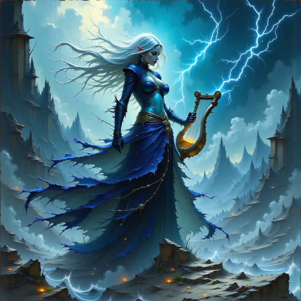 Storm Elf Bard Summons Lightning with Lyre