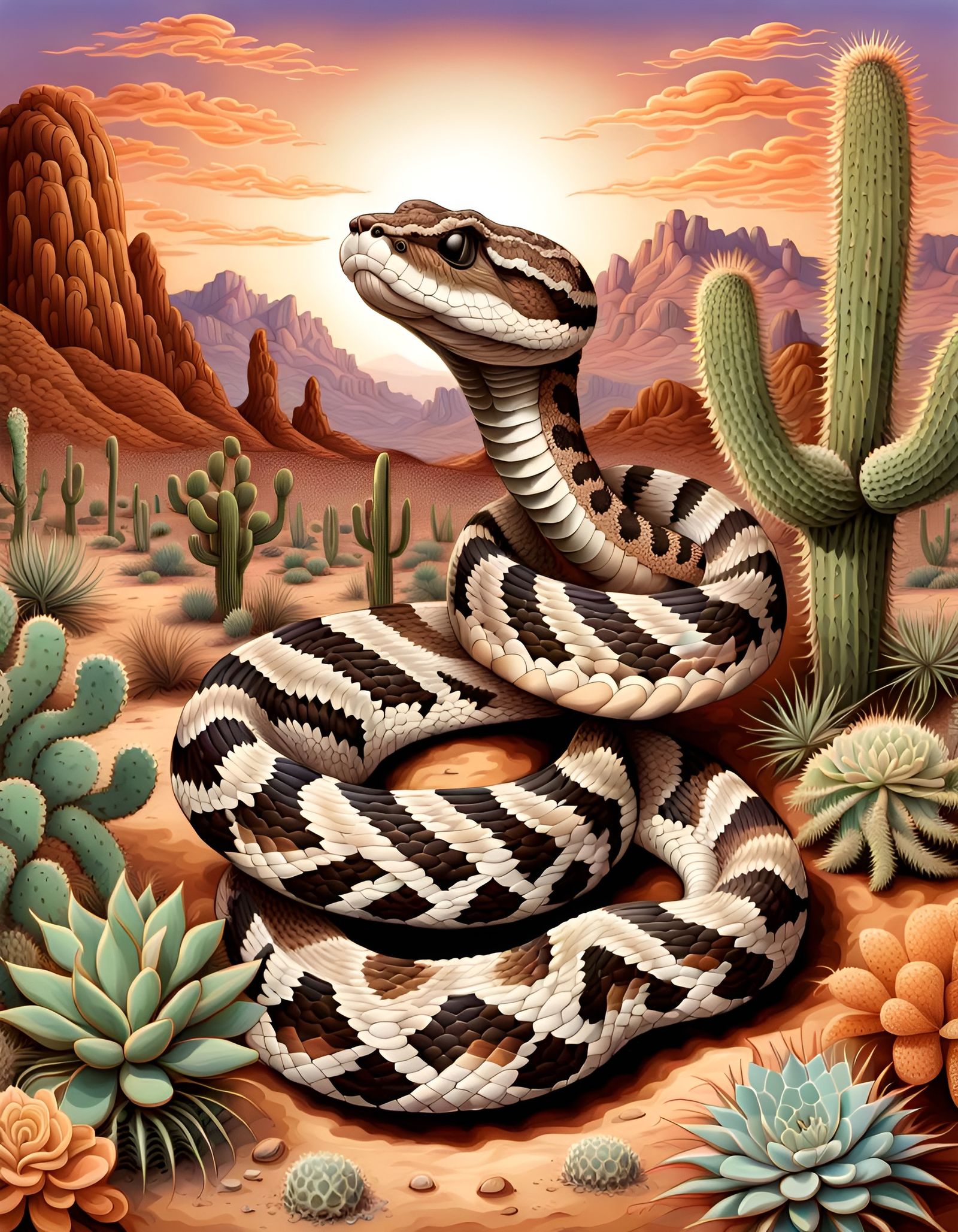 Ornate Western Diamondback Rattlesnake in Desert Setting