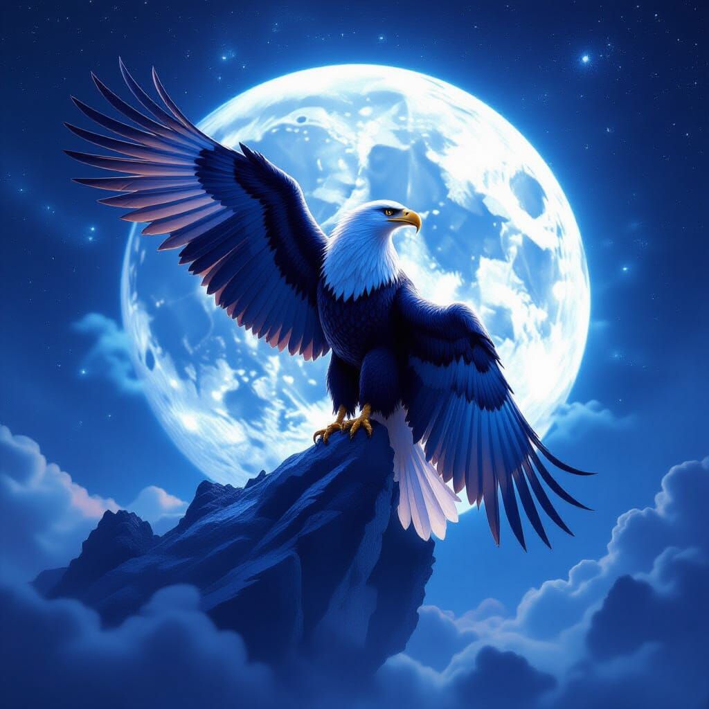 Colossal Eagle on Moon in Cosmic Galaxy