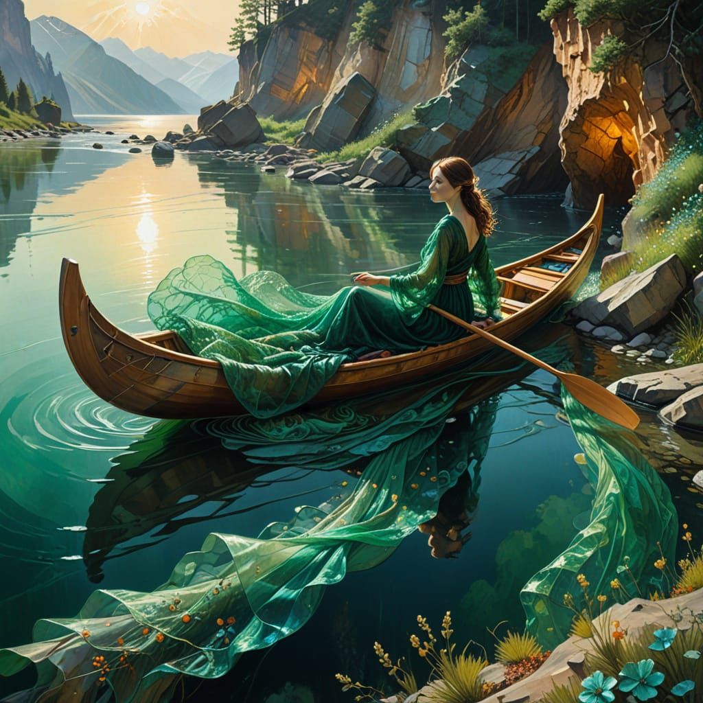 Dreamlike Canoe Emerges from Emerald Eyeballs