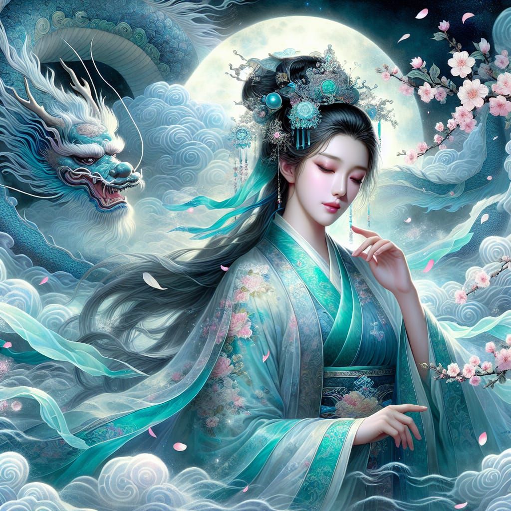 Han Dynasty Concubine with Celestial Dragon in Moonlight