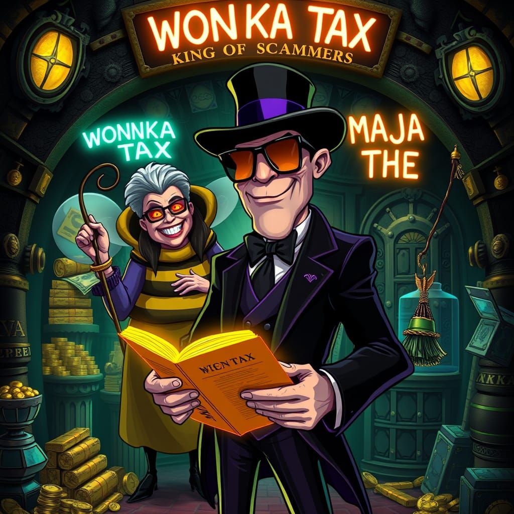 Mr. Wili Clip: King of Scammers in Dark Cartoon Style