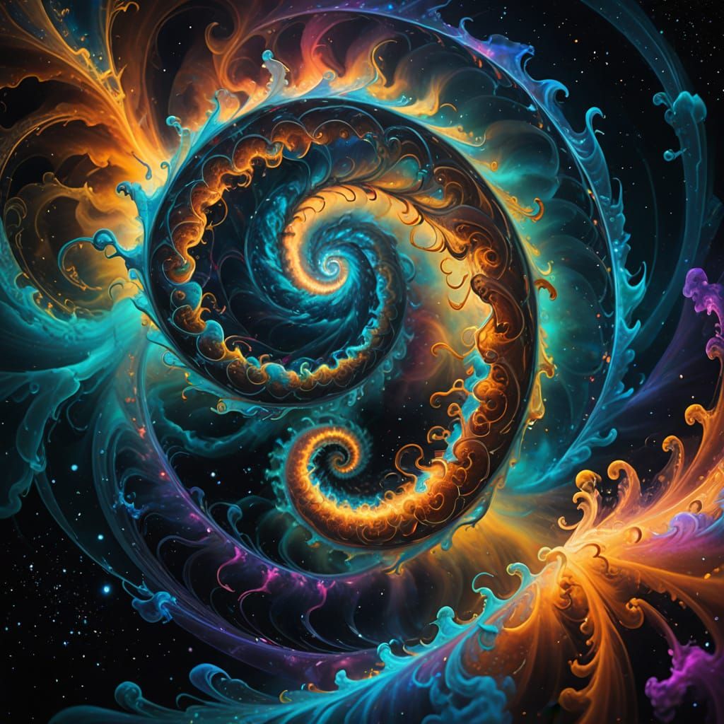 Cosmic Helix Ascends Through Bioluminescent Nebula