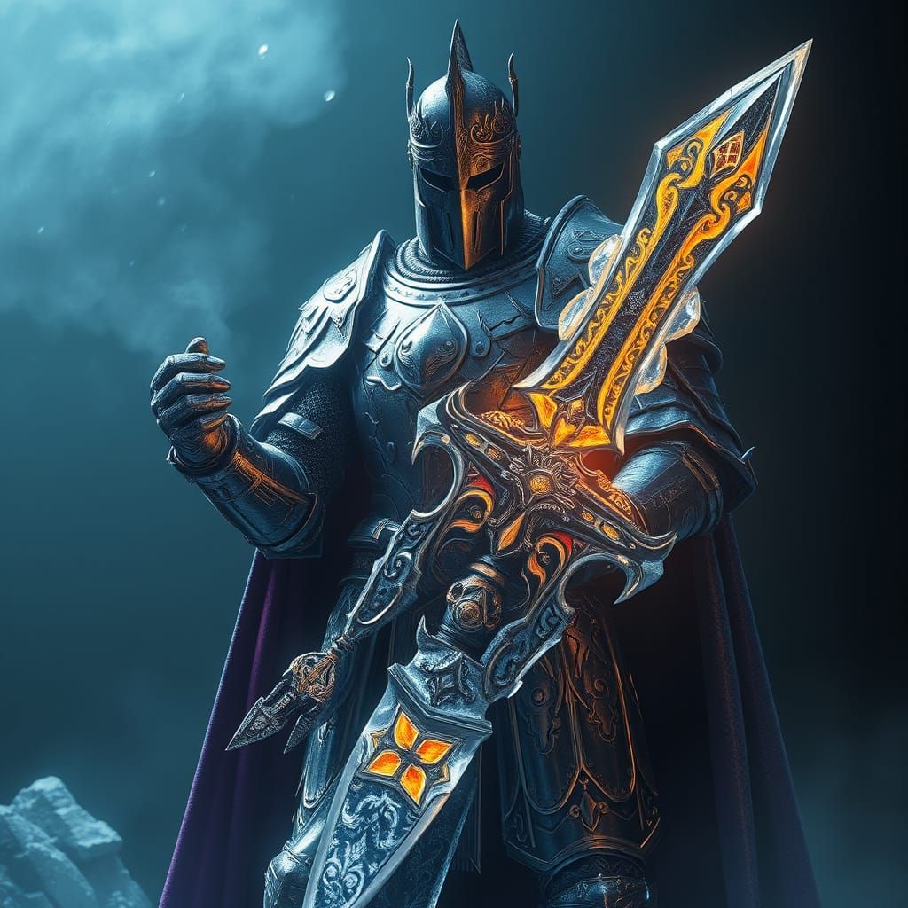 Dark Fantasy Ice Knight Concept Art in Cyberpunk Style