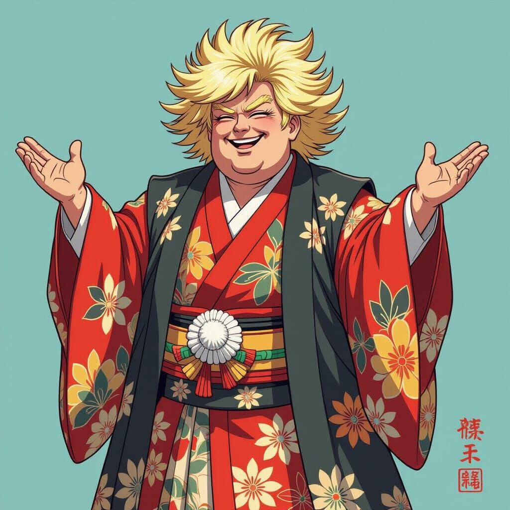 Donald Trump as Kabuki Performer in Anime Style