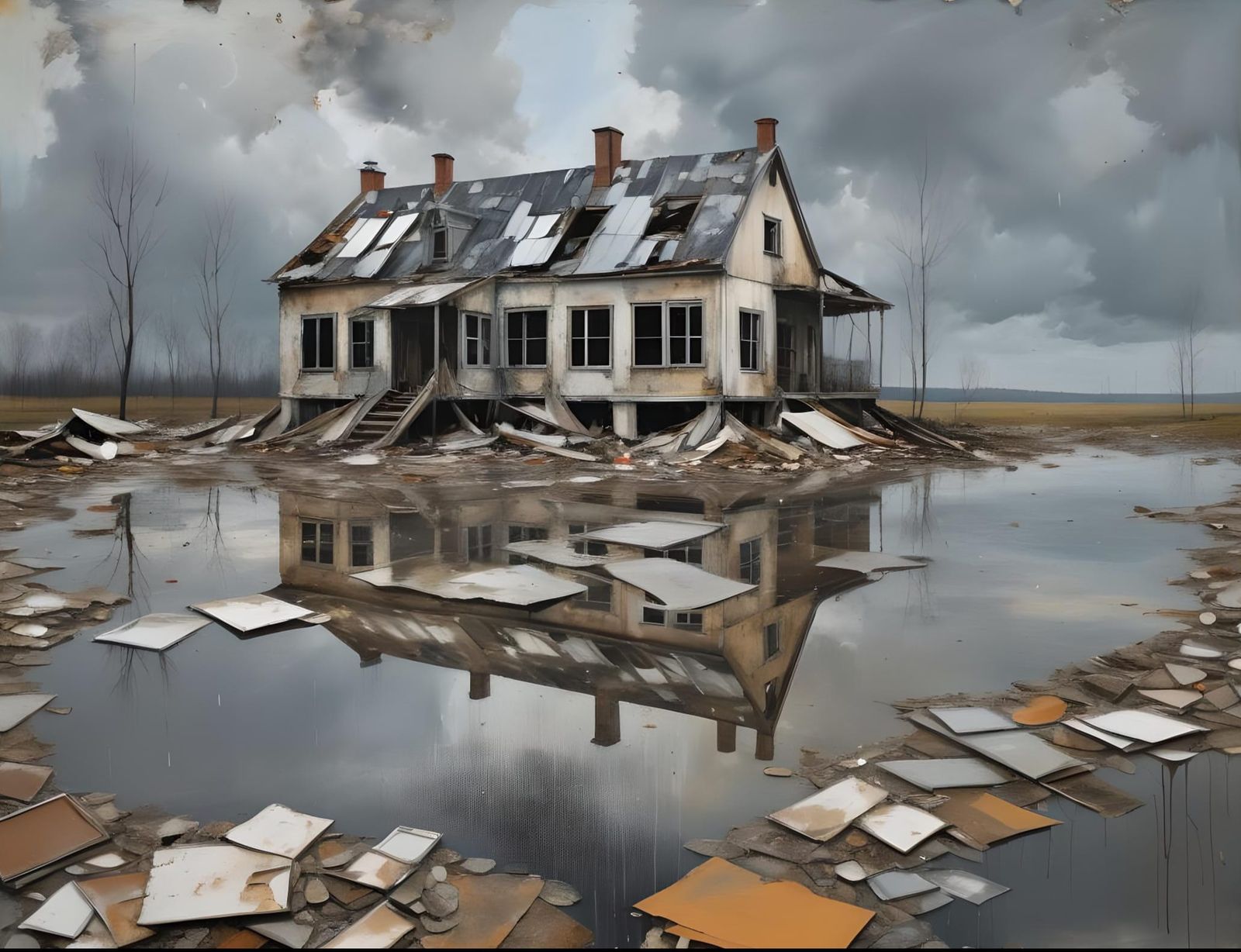 House After Flood: Anselm Kiefer Style Painting