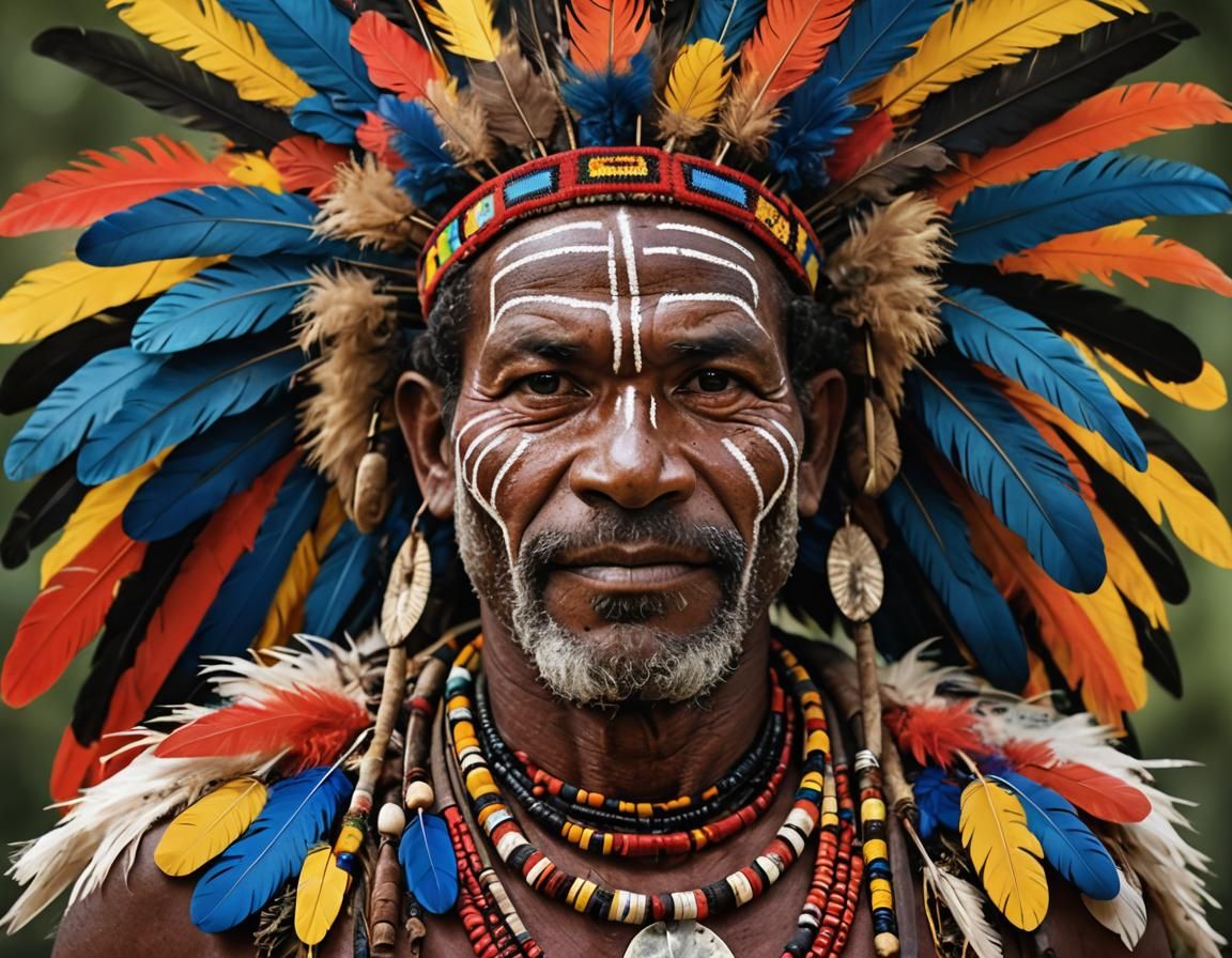 Papua New Guinean Man with Colorful Feathers