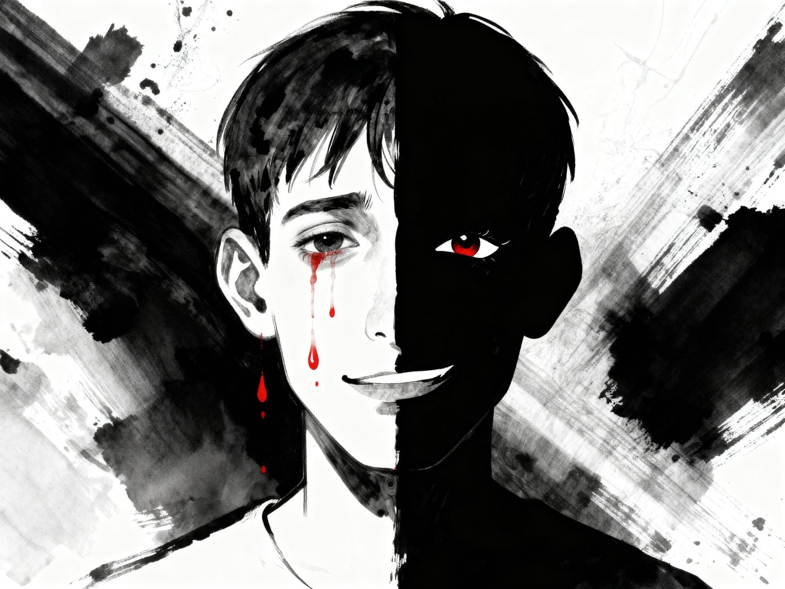 Surreal Face Illustration: Sadness Meets Joy