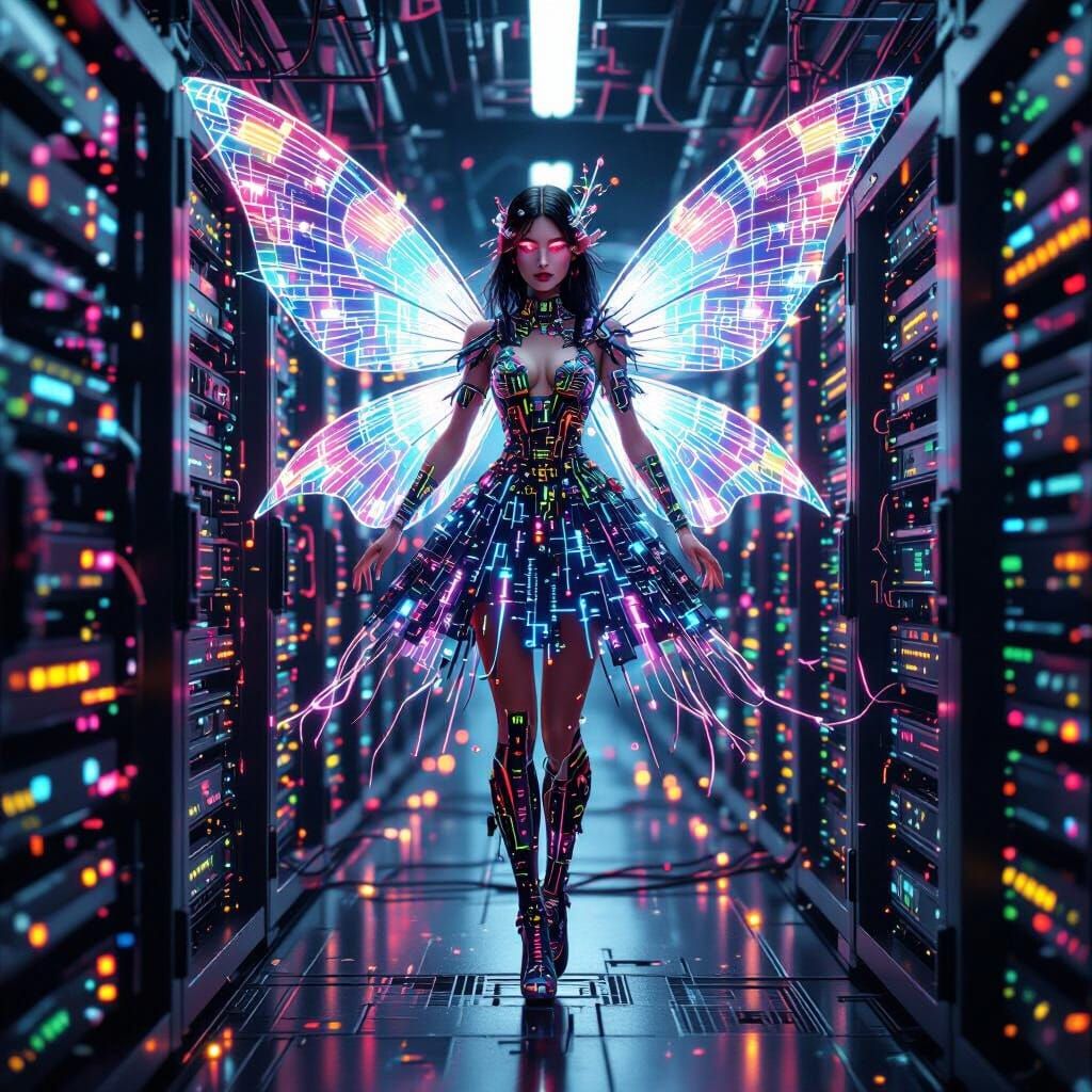 Cyberpunk Fairy of Circuits and Holographic Wings