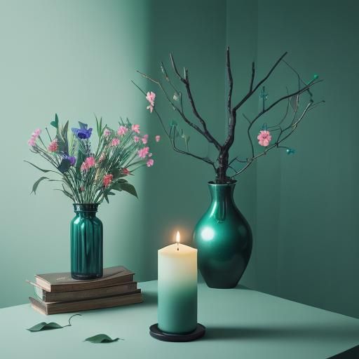 Emerald and Teal Tree with Flowers