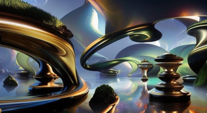 Surreal Alice in Wonderland Landscape with Dieselpunk Elemen...