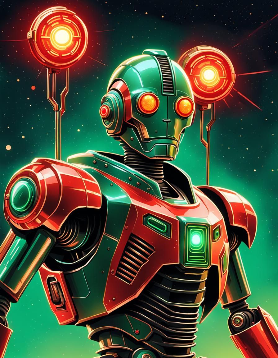 Art Deco Robot in Sci-Fi Space Battle