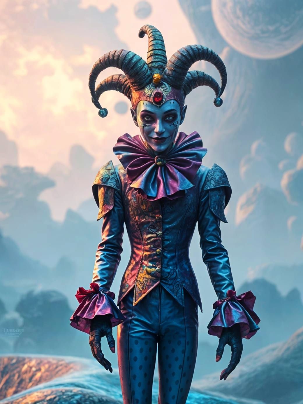 Enigmatic Jester Emerges from a Dreamlike Realm