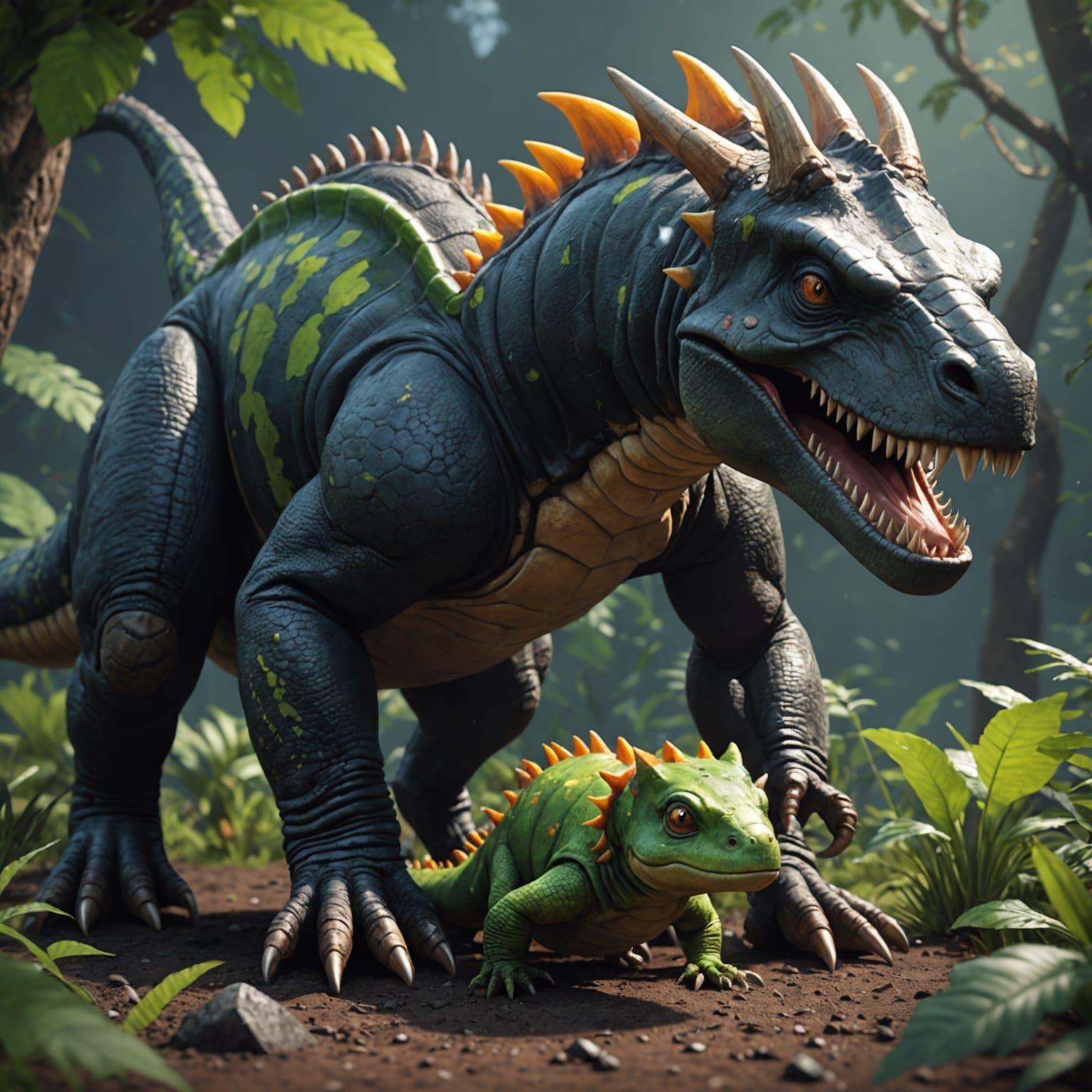 Mole-Caterpillar-Dinosaur Hybrid in 3D Anime Art