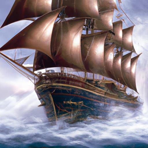 Ethereal Merchant Ship in Fantasy Mist, Hyperdetailed