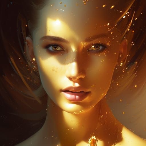 Radiant Woman in Crowded Street: Digital Art