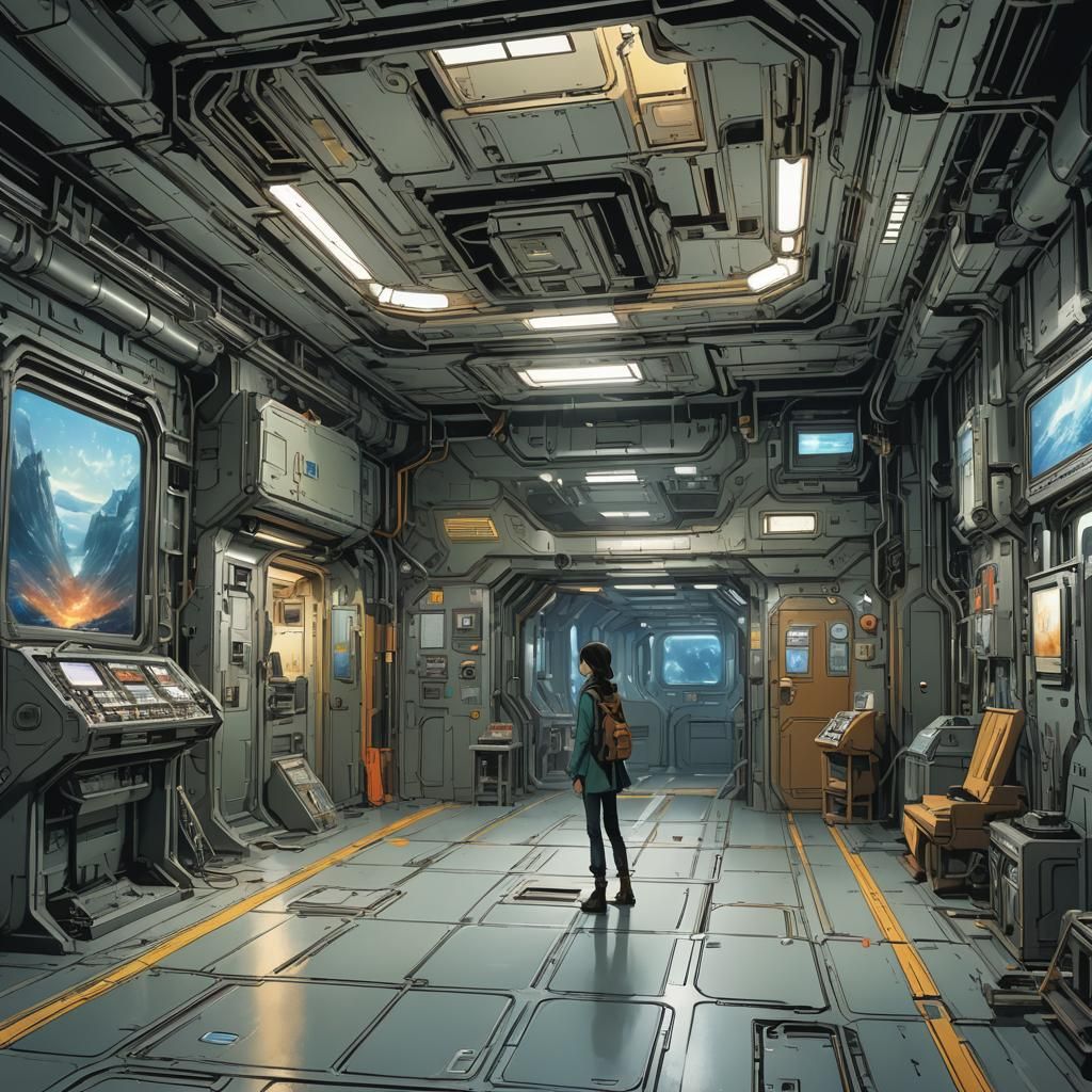 USS Enterprise Teleportation Room in Watercolor Style