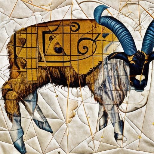 Colorful Aries Ram Statue in Oil Painting Style