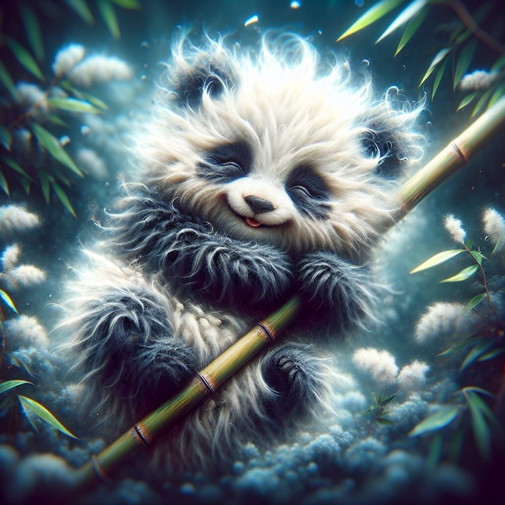 Adorable Baby Panda with Messy Fur, Matte Painting