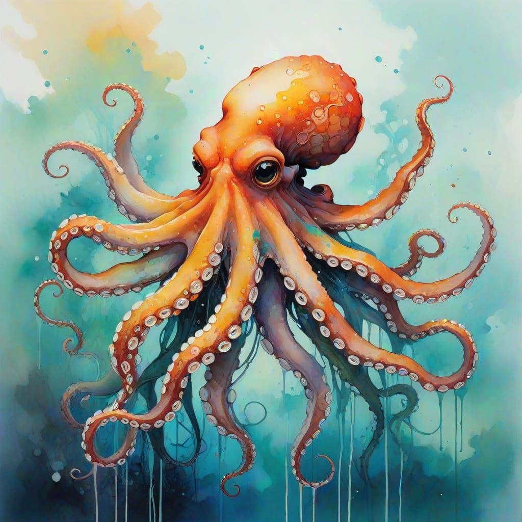 Intelligent Octopus Camouflaged in Coral: Soft Ethereal Ligh...