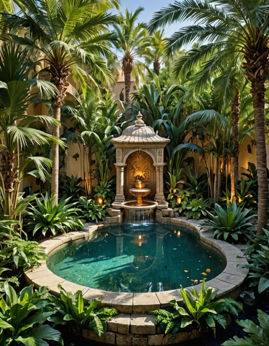 Magical Swimming Pool Oasis with Arabic Decorations