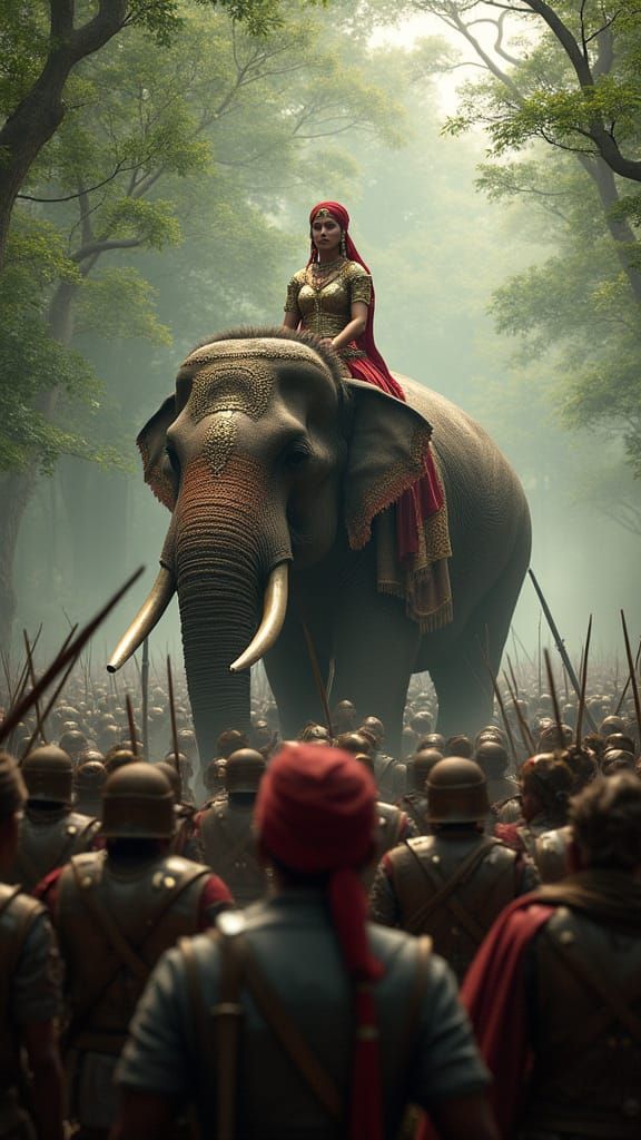 Regal Indian Queen on War Elephant, 16th-Century Indian Fore...