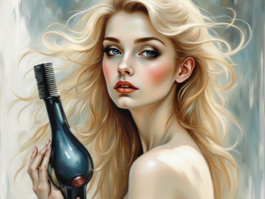 A Lovely Blonde Woman Brushes Her Long Hair